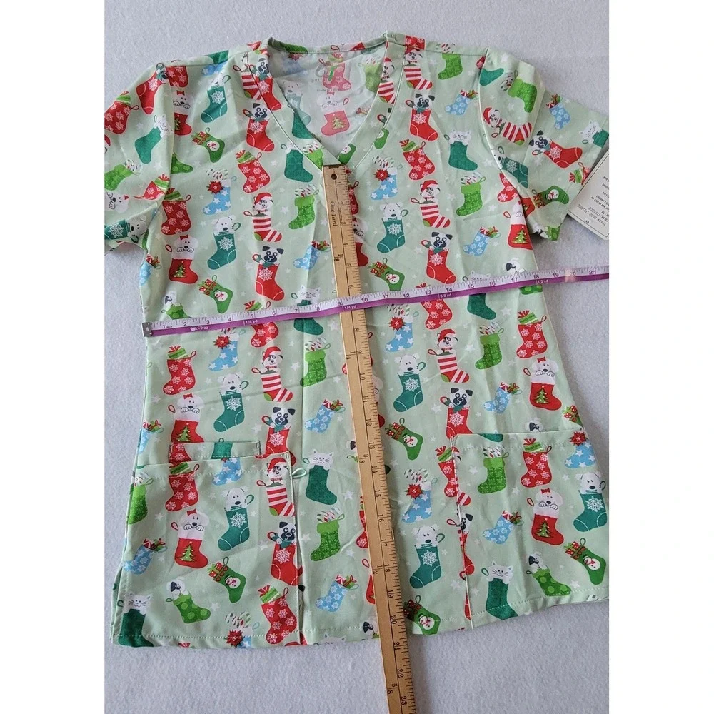 Green Town Scrubs for Women V-Neck Scrub Cat and Dog Christmas Scrub Top - Green